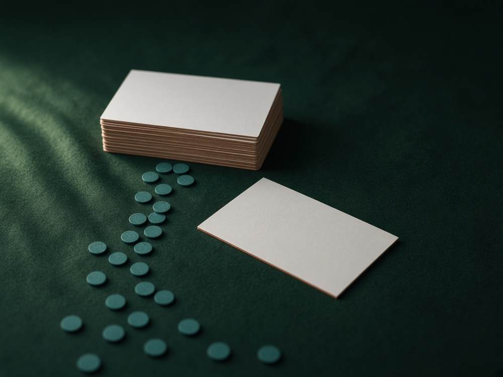 Paquet de cartes face cachée qui diminue, jetons turquoise